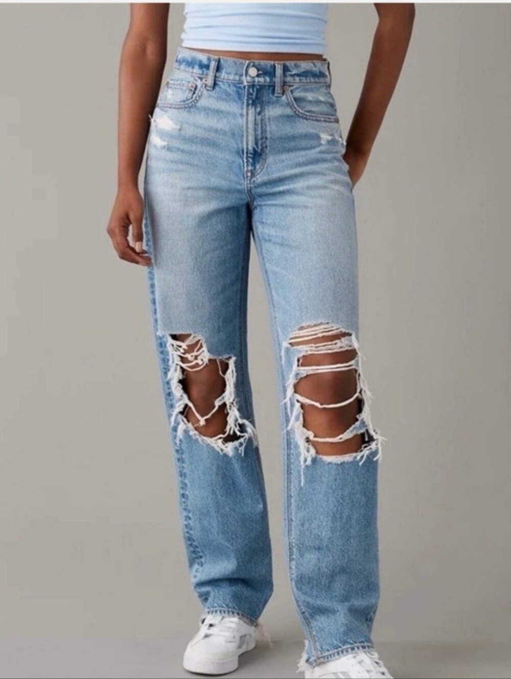 American Eagle Outfitters Light Blue Distressed Straight Leg Jeans
